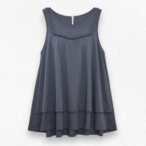 Free People Black Braided Neck Swing Boho Miniaml High Low Tank Top Size Small